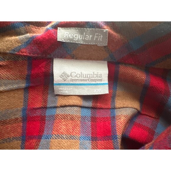 Columbia Flannel Button Up Shirt Red & Blue Plaid Cotton Regular Fit Size XXL - Picture 4 of 5